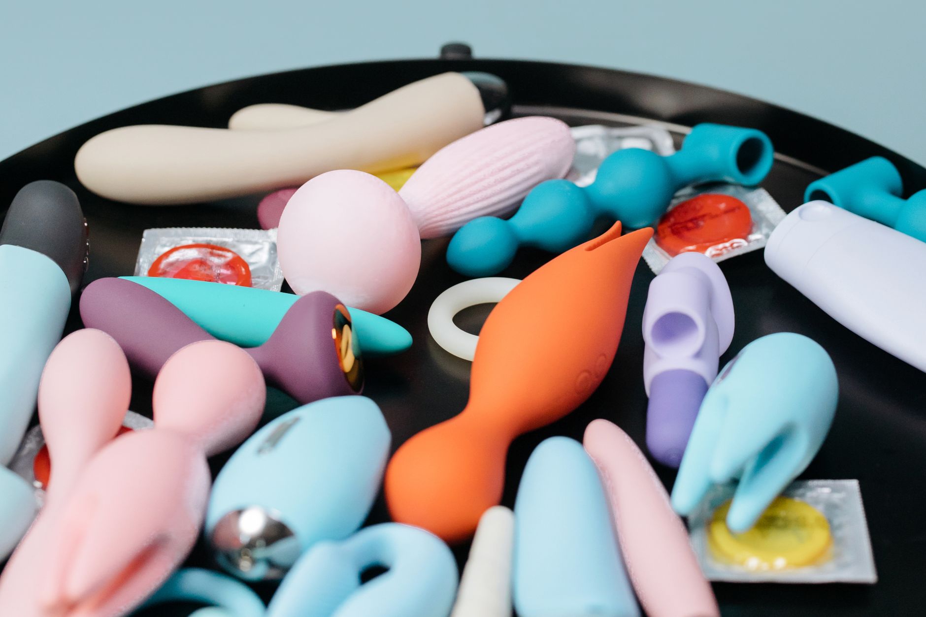 A collection of various clitoral vibrators and personal massagers displayed together